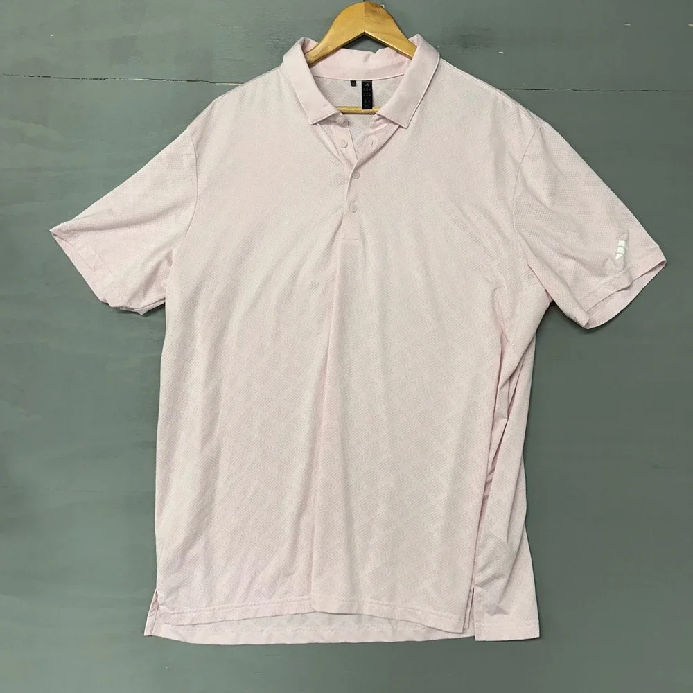 Adidas Mens Pink Geometric Jacquard‎ Short Sleeve Golf Polo Shirt 2XL